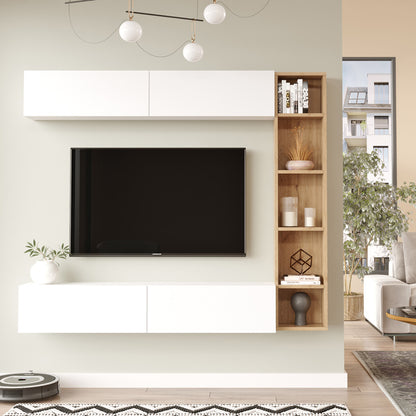Compo living room set wall-mounted pakoworld in oak-white shade 169.10x25,8x143.5cm