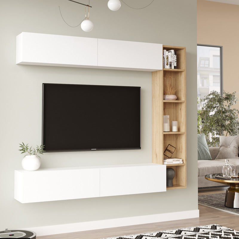 Compo living room set wall-mounted pakoworld in oak-white shade 169.10x25,8x143.5cm