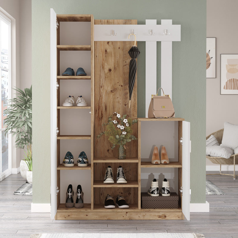 Saron entrance furniture with pakoworld mirror in oak-white shade 113x35x180cm