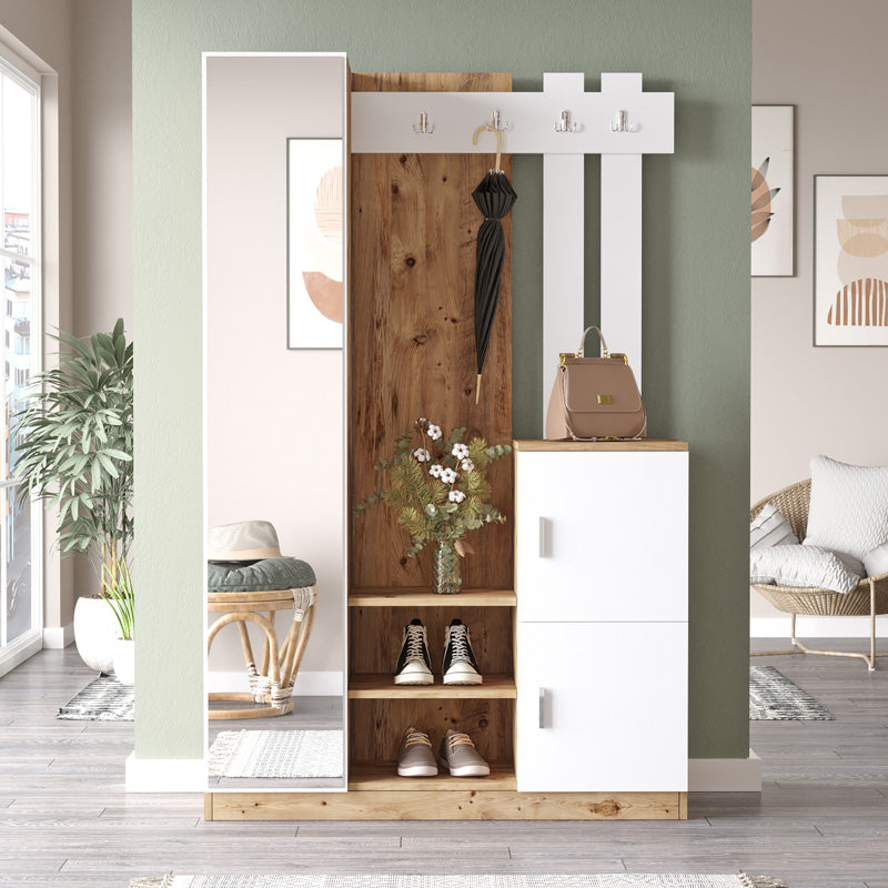 Saron entrance furniture with pakoworld mirror in oak-white shade 113x35x180cm