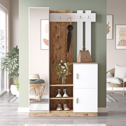 Saron entrance furniture with pakoworld mirror in oak-white shade 113x35x180cm