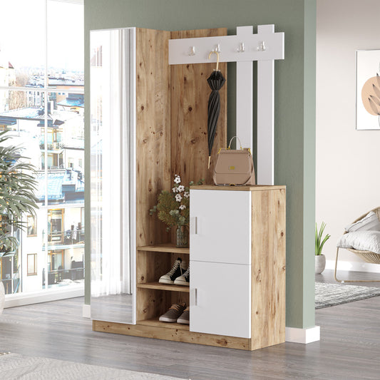 Saron entrance furniture with mirror in oak-white shade 113x35x180cm