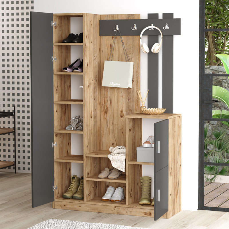 Saron entrance furniture with pakoworld mirror in oak-anthracite shade 113,6x37,5x180cm