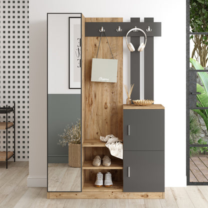 Saron entrance furniture with pakoworld mirror in oak-anthracite shade 113,6x37,5x180cm