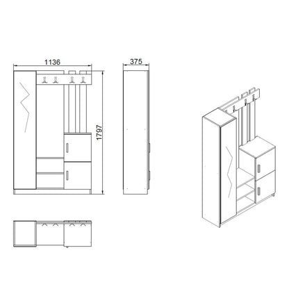 Saron entrance furniture with pakoworld mirror in oak-anthracite shade 113,6x37,5x180cm