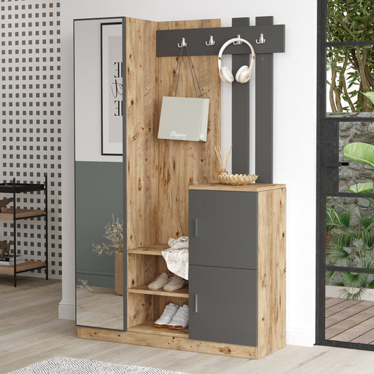 Saron entrance furniture with mirror in oak-anthracite shade 113,6x37,5x180cm