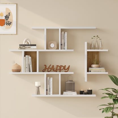 Wall shelf Ledia white with oak color 110.6x14.5x78cm
