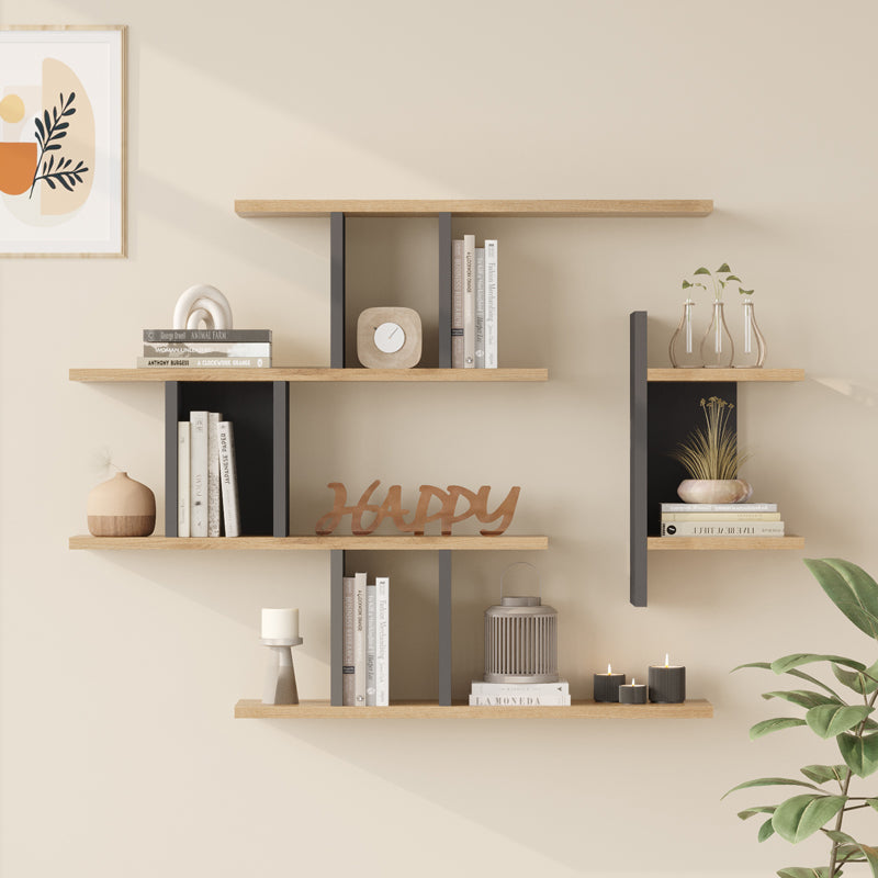 Wall shelf Ledia oak with anthracite color 110.6x14.5x78cm