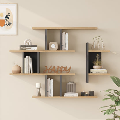Wall shelf Ledia oak with anthracite color 110.6x14.5x78cm