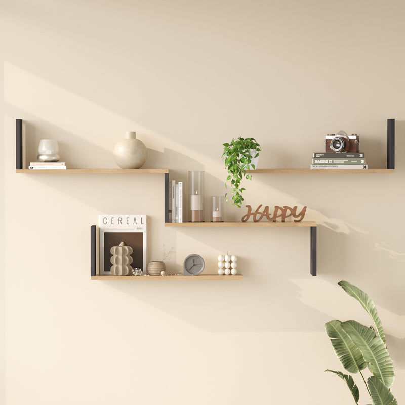 Wall shelf Flear oak with anthracite color 179x14.5x76,2cm