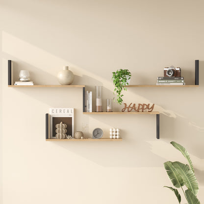 Wall shelf Flear oak with anthracite color 179x14.5x76,2cm