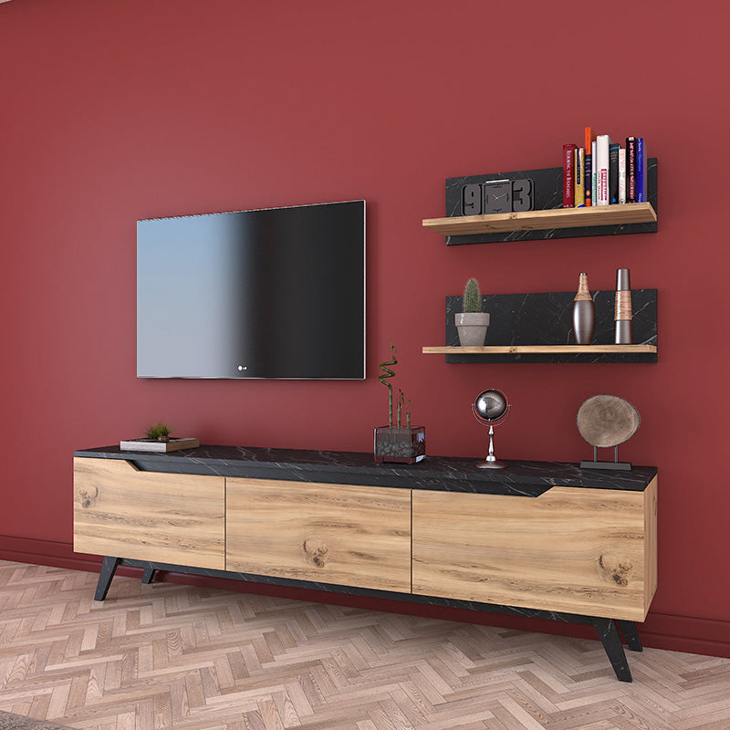 TV unit Kasia pakoworld oak-black marble 180x35x48,5cm