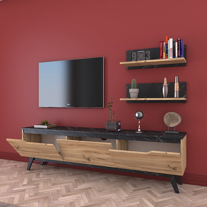 TV unit Kasia pakoworld oak-black marble 180x35x48,5cm