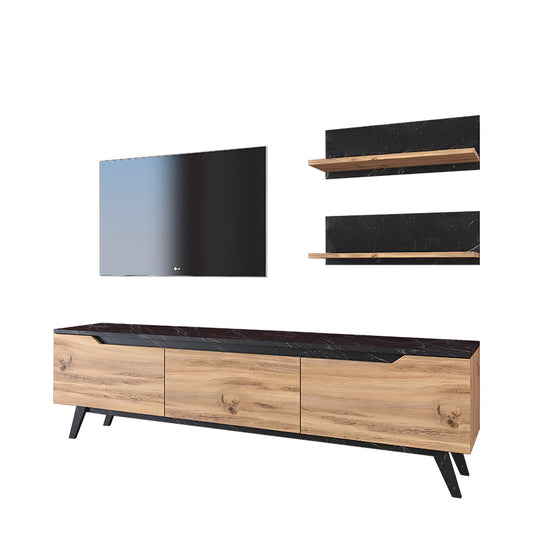 TV unit Kasia pakoworld oak-black marble 180x35x48,5cm