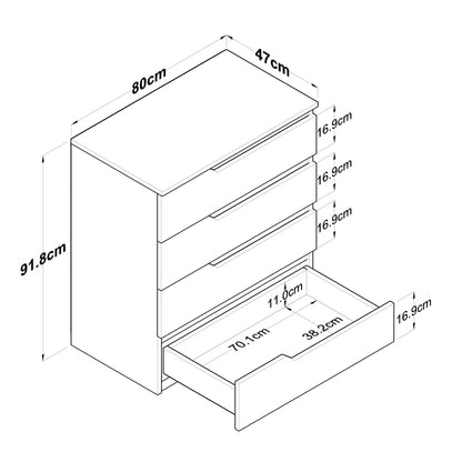 Chest of 4 drawers Verena pakoworld white-walnut 80x47x92cm