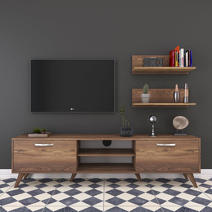 Tv unit Jasmine pakoworld in walnut color 80x35x48.5cm
