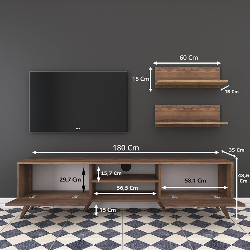 Tv unit Jasmine pakoworld in walnut color 80x35x48.5cm