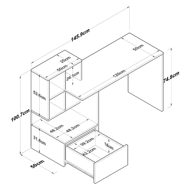 Work desk-shelf unit Boaz pakoworld walnut-white 146x50x100.5cm