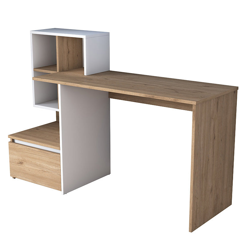 Work desk-shelf unit Boaz pakoworld walnut-white 146x50x100.5cm