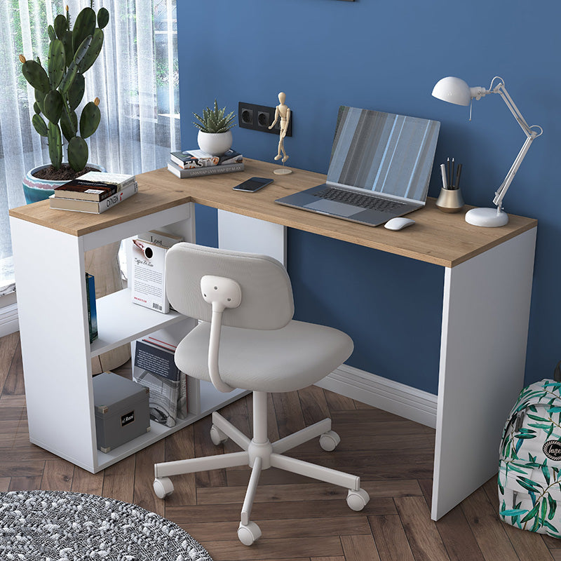 Work desk-shelf unit left corner Sidney pakoworld walnut-white 120x50x75cm