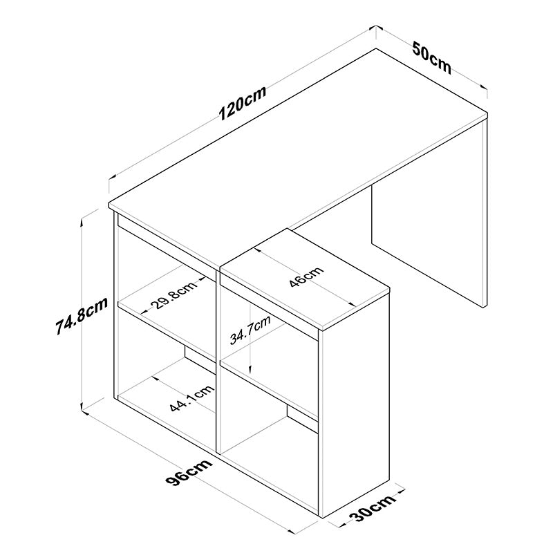 Work desk-shelf unit left corner Sidney pakoworld walnut-white 120x50x75cm