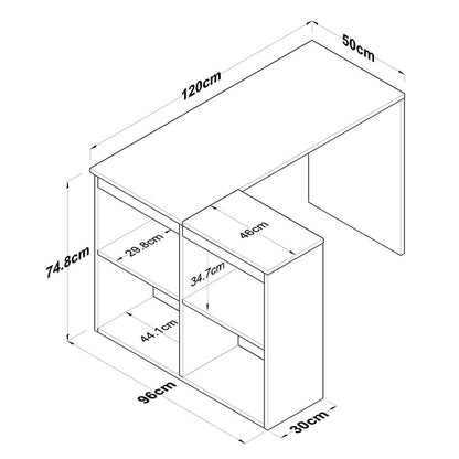 Work desk-shelf unit left corner Sidney pakoworld walnut-white 120x50x75cm