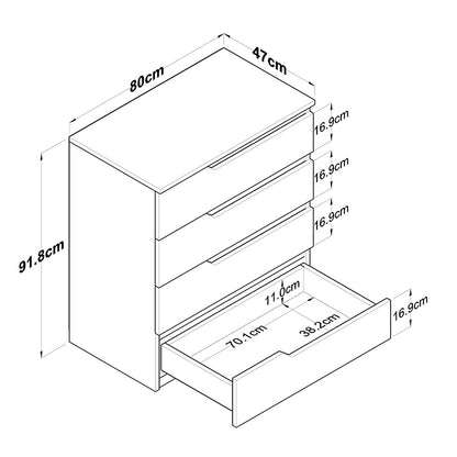 Chest of 4 drawers Verena pakoworld walnut-white 80x47x92cm