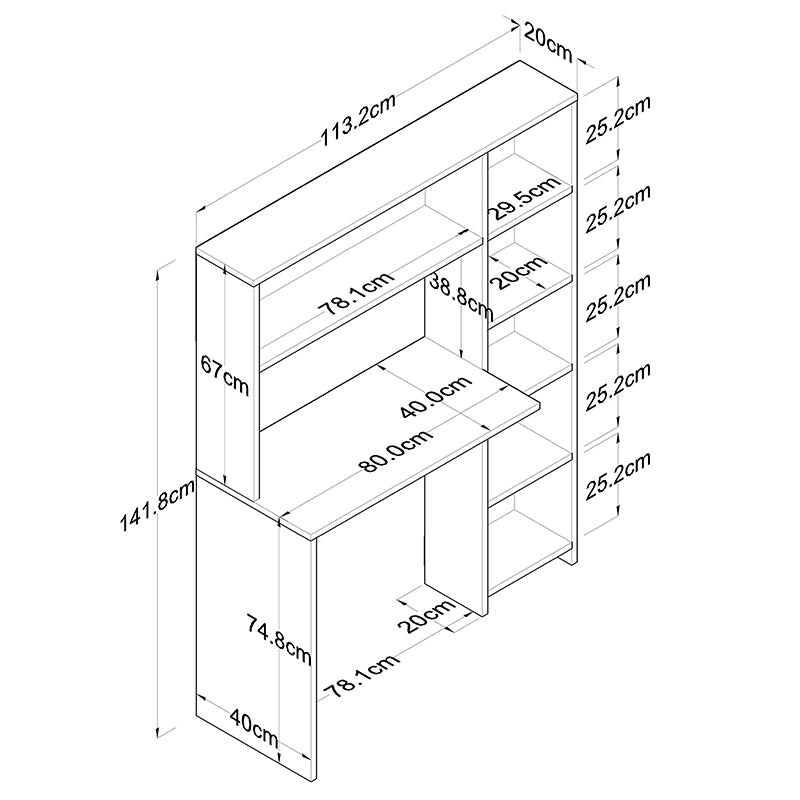 Work desk-shelf unit Janson pakoworld white 113x40x142cm