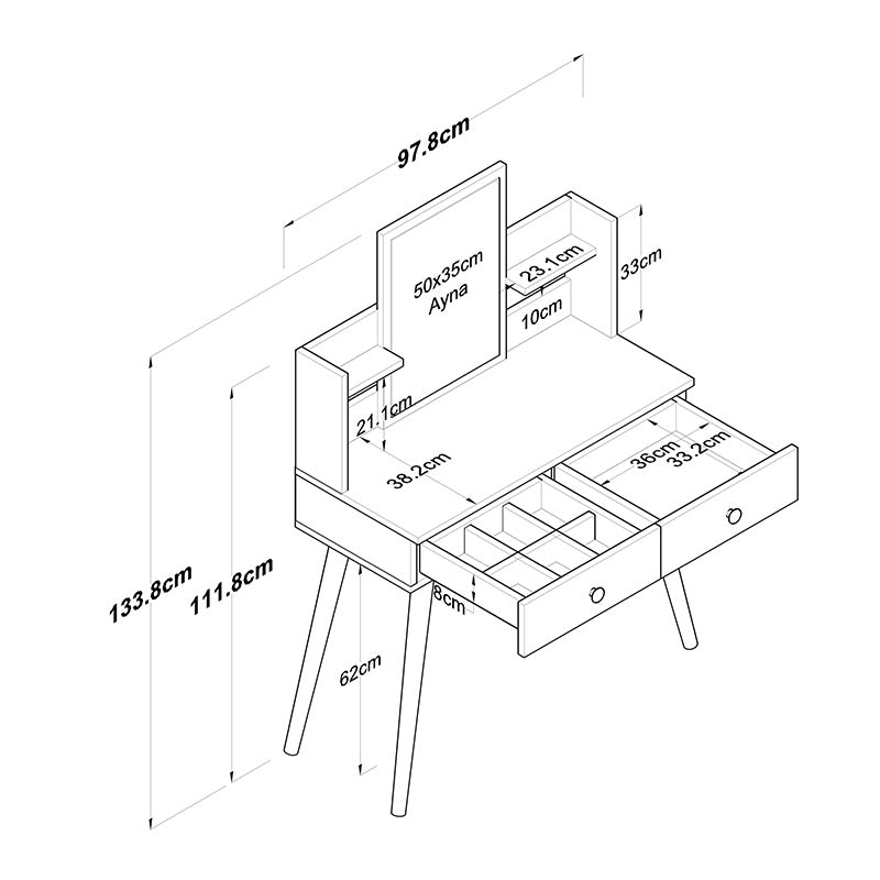 Dressing table with mirror Rainy pakoworld white 90x38.2x111.8cm