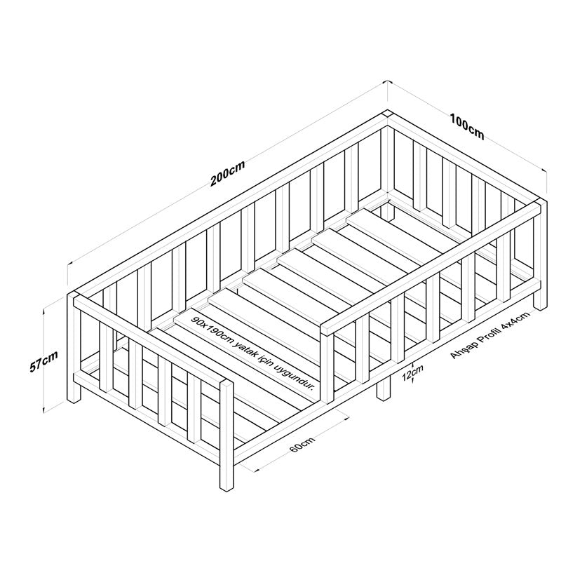 Children's bed Pelli pakoworld pine wood natural 90x190cm