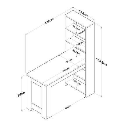 Work desk-shelf unit Pawl pakoworld walnut 120x53.8x153.5cm