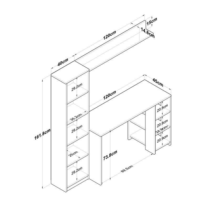 Work desk-shelf unit Goldie pakoworld anthrasite-natural 160x45x161.8cm