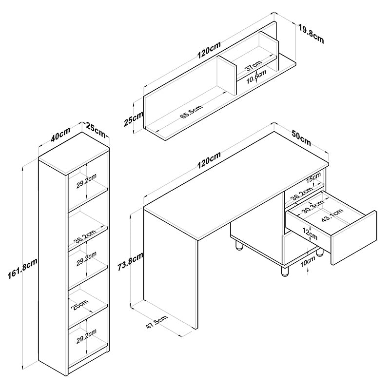 Work desk-shelf unit Goldie pakoworld white-natural 160x50x161.8cm