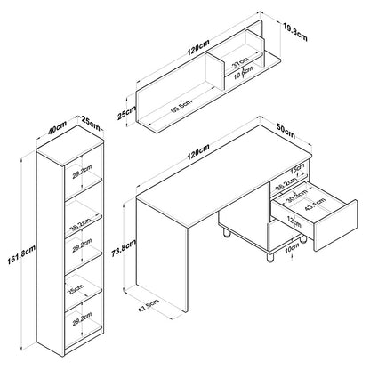 Work desk-shelf unit Goldie pakoworld white-natural 160x50x161.8cm