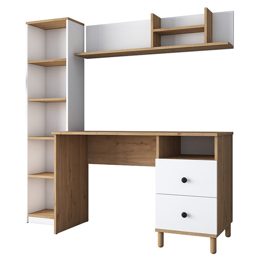 Work desk-shelf unit Goldie pakoworld white-natural 160x50x161.8cm