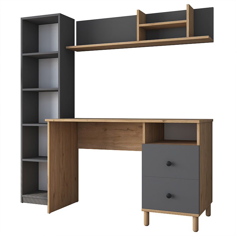 Work desk-shelf unit Goldie pakoworld anthracite-natural 160x50x161.8cm