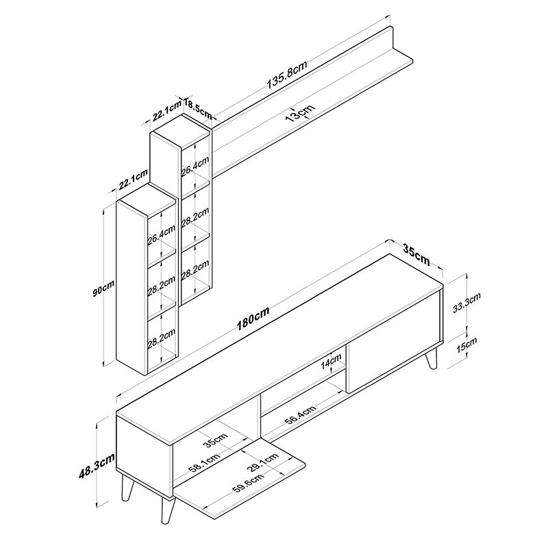 Tv unit Celty pakoworld natural-white 180x35x48.5m