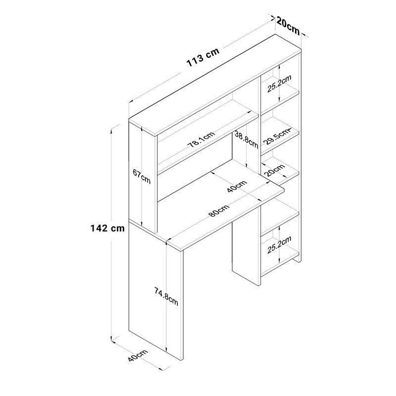 Work desk-bookcase Janson pakoworld sonoma 113x40x142cm