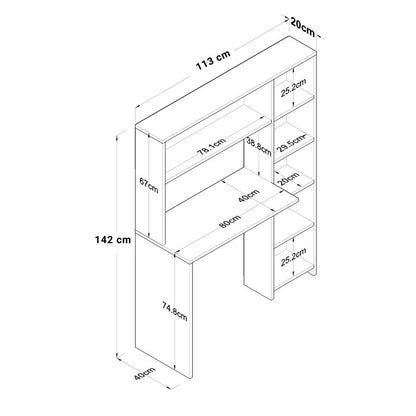 Work desk-bookcase Janson pakoworld sonoma 113x40x142cm