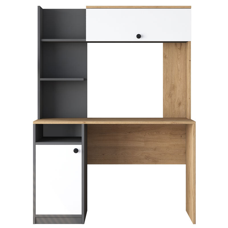 Work desk-bookcase Pero pakoworld melamine dark grey-white-natural 117x46x160cm