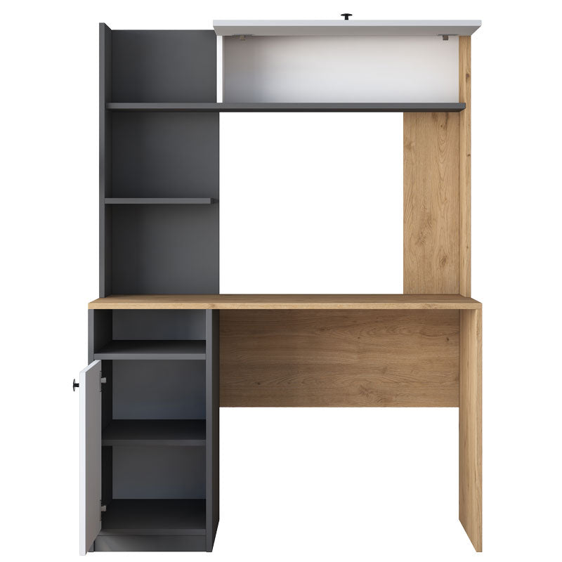 Work desk-bookcase Pero pakoworld melamine dark grey-white-natural 117x46x160cm