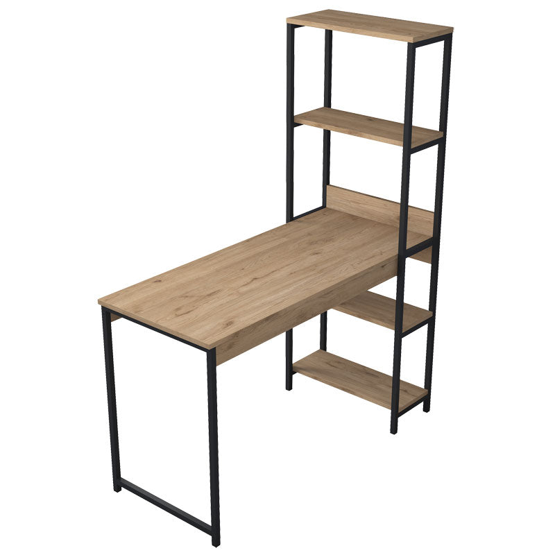 Work desk-bookcase Tirion pakoworld melamine sonoma-black metal 120x55x150cm