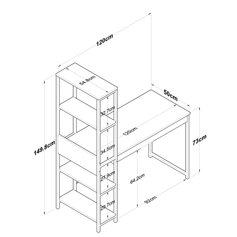 Work desk-bookcase Tirion pakoworld melamine sonoma-black metal 120x55x150cm