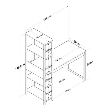 Work desk-bookcase Tirion pakoworld melamine sonoma-black metal 120x55x150cm