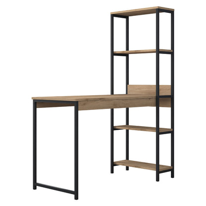 Work desk-bookcase Tirion pakoworld melamine sonoma-black metal 120x55x150cm