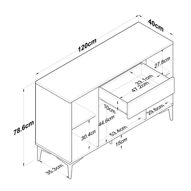 Buffet Luther pakoworld white melamine-black metal leg 120x40x78.5cm