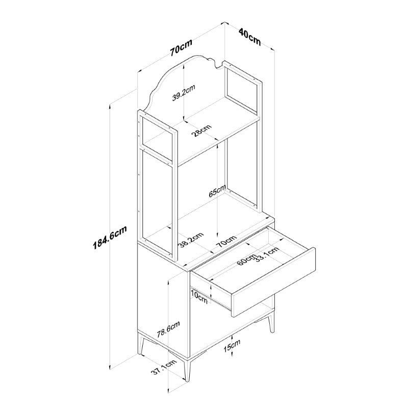 Buffet with shelf Lordien pakoworld white melamine-black metal leg 70x40x184.6cm