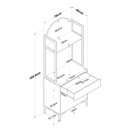Buffet with shelf Lordien pakoworld white melamine-black metal leg 70x40x184.6cm