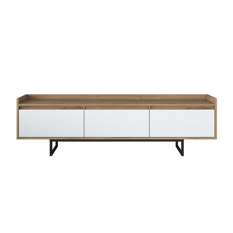 TV cabinet Ranil pakoworld walnut-white melamine-black metal legs 180x29.7x51.8cm