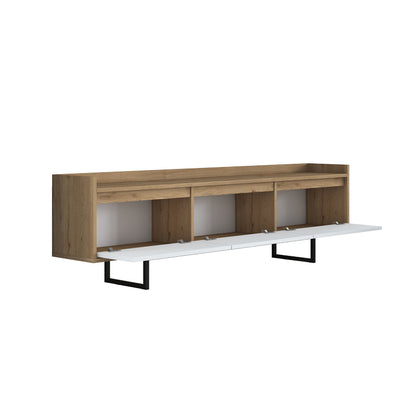 TV cabinet Ranil pakoworld walnut-white melamine-black metal legs 180x29.7x51.8cm